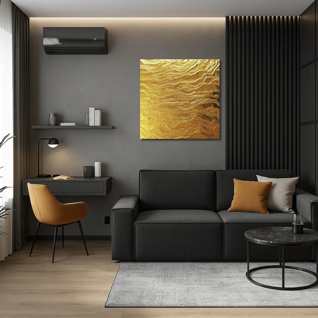 Gold Wave Abstract Metallic Texture Art – Wall Art