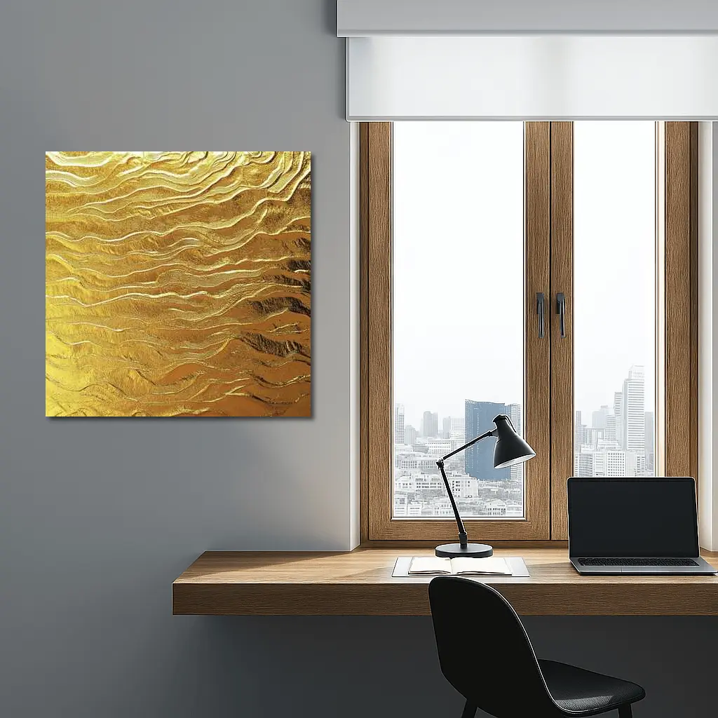 Gold Wave Abstract Metallic Texture Art – Wall Art