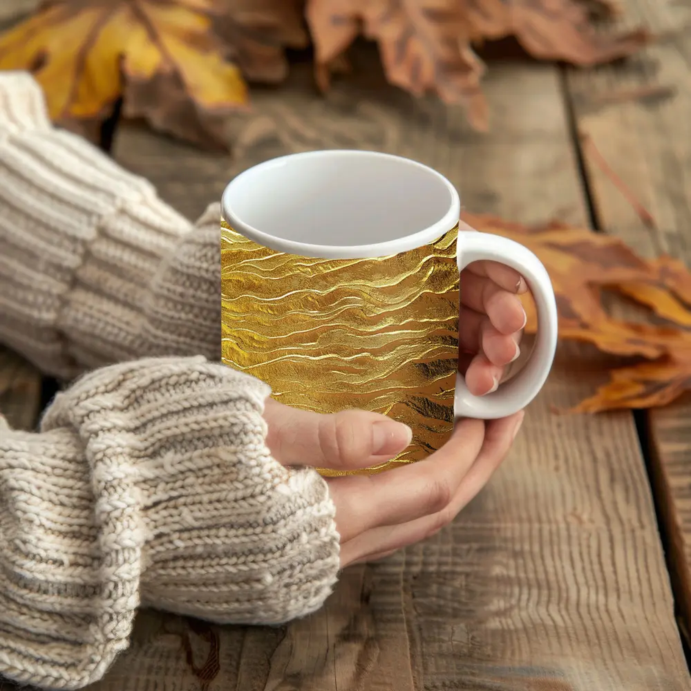 Gold Wave Abstract Metallic Texture Art – Mugs