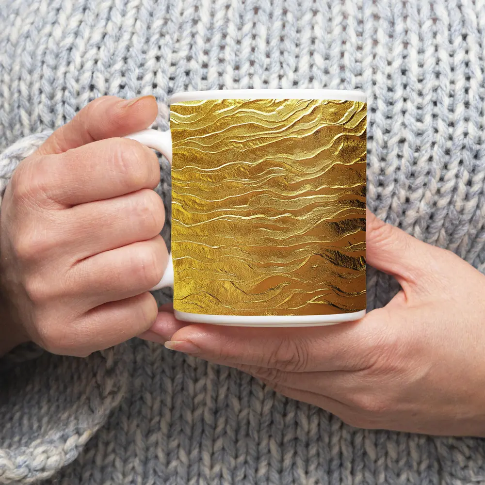 Gold Wave Abstract Metallic Texture Art – Mugs