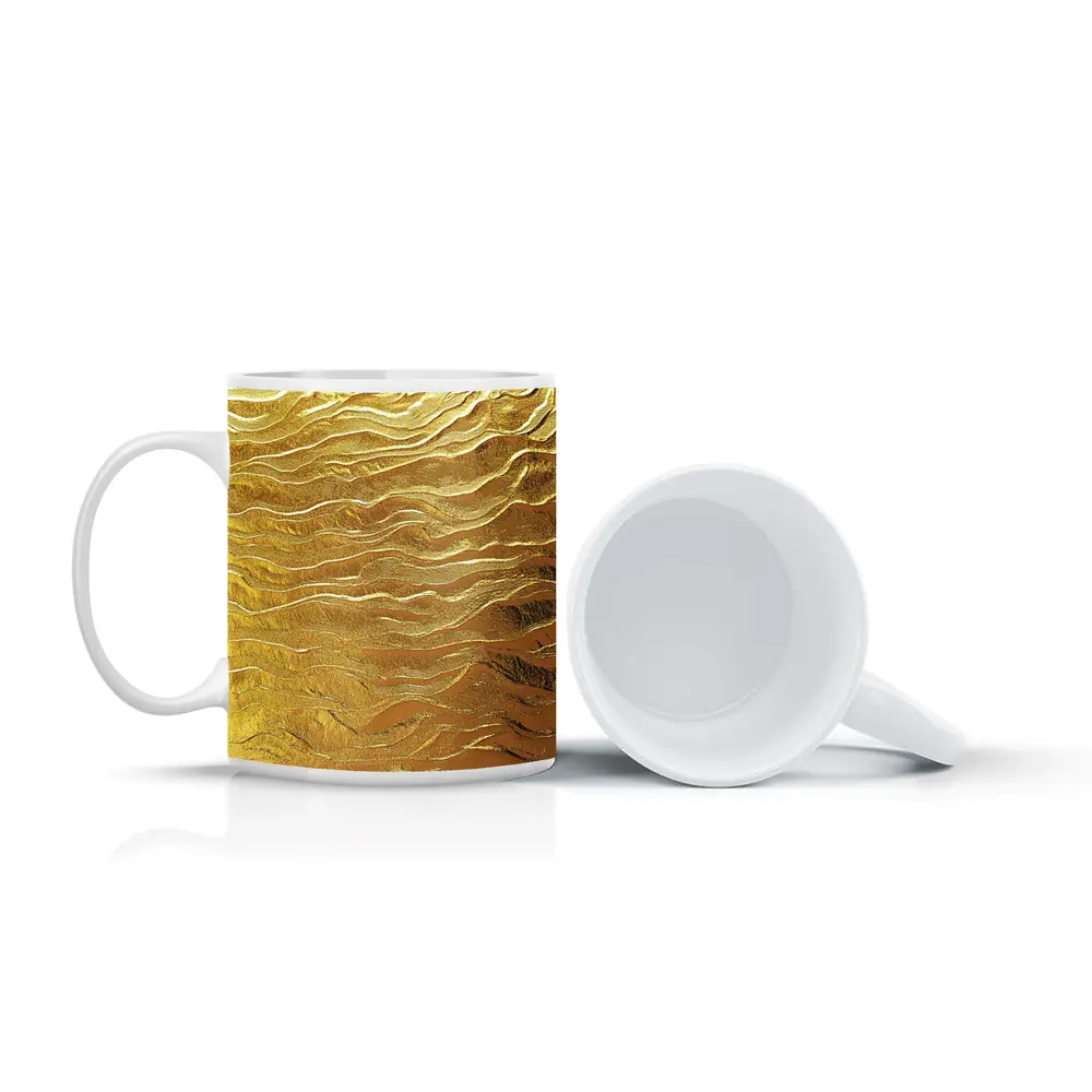 Gold Wave Abstract Metallic Texture Art – Mugs