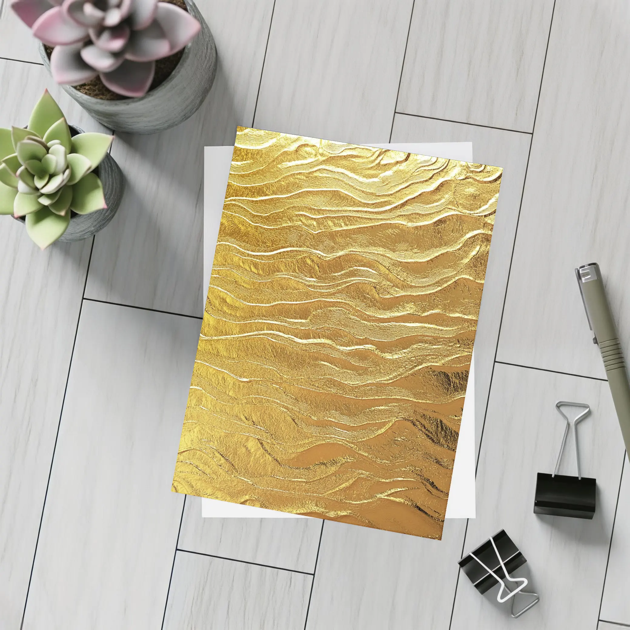 Gold Wave Abstract Metallic Texture Art – Postcards