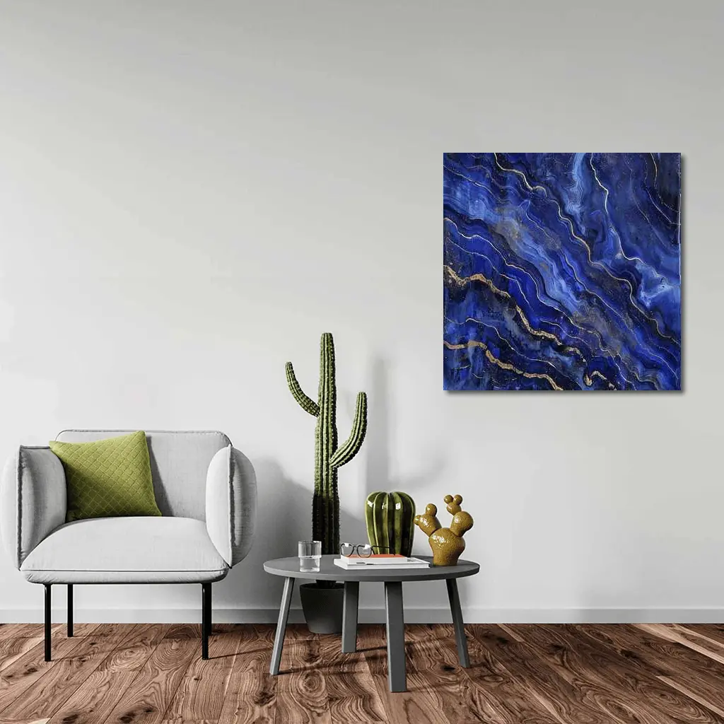 Deep Blue Marble Abstract Gold Veins Art – Wall Art