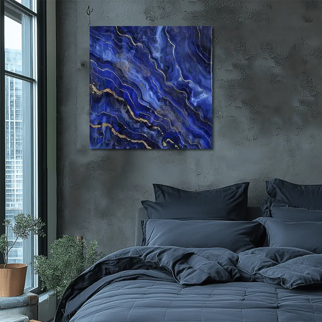 Deep Blue Marble Abstract Gold Veins Art – Wall Art