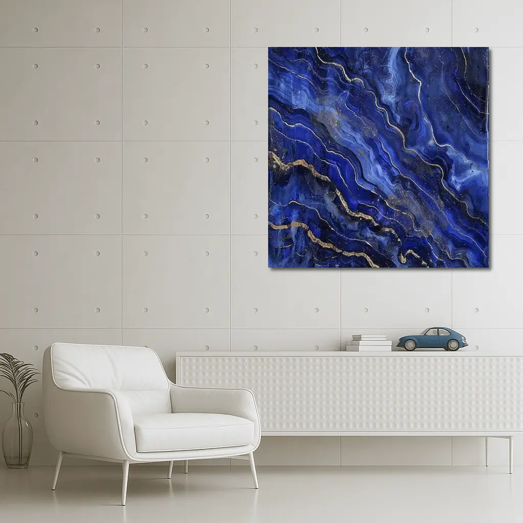 Deep Blue Marble Abstract Gold Veins Art – Wall Art