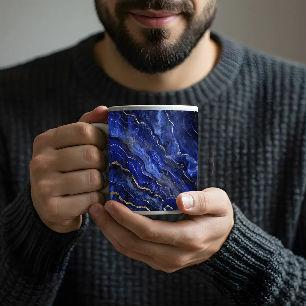 Deep Blue Marble Abstract Gold Veins Art – Mugs