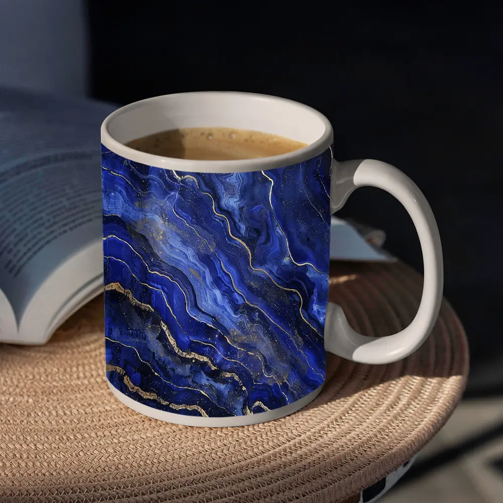 Deep Blue Marble Abstract Gold Veins Art – Mugs