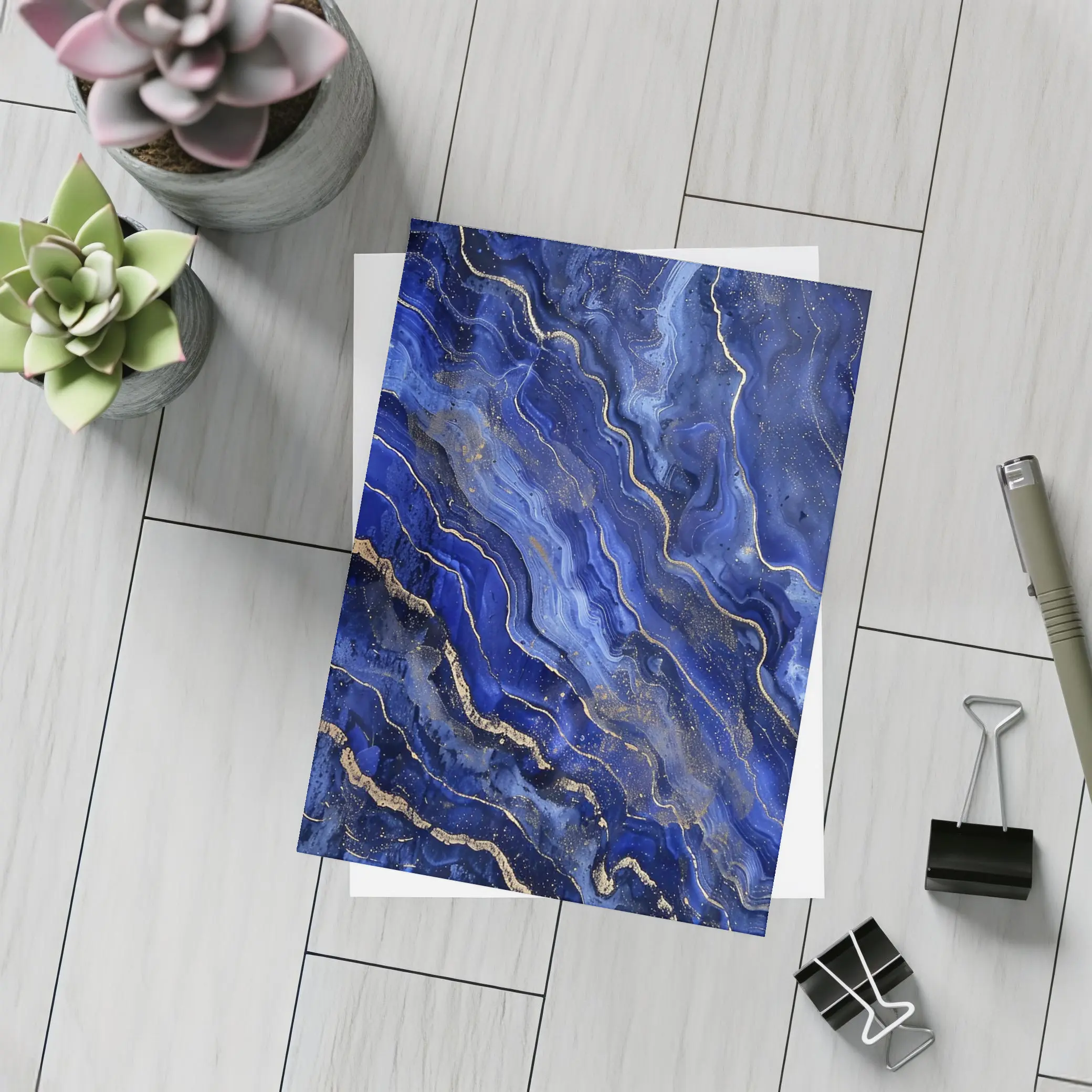 Deep Blue Marble Abstract Gold Veins Art – Postcards