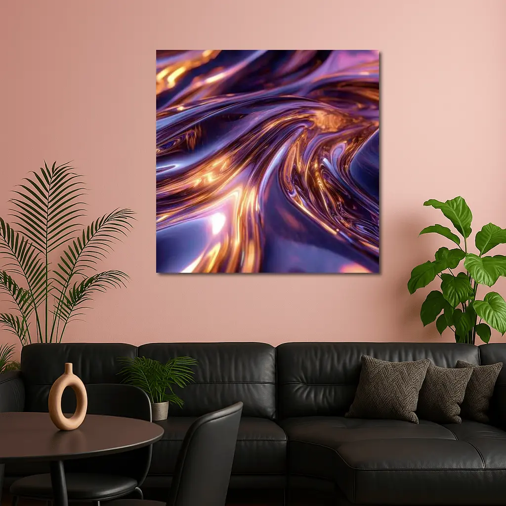 Purple Gold Liquid Metal Abstract Art – Wall Art