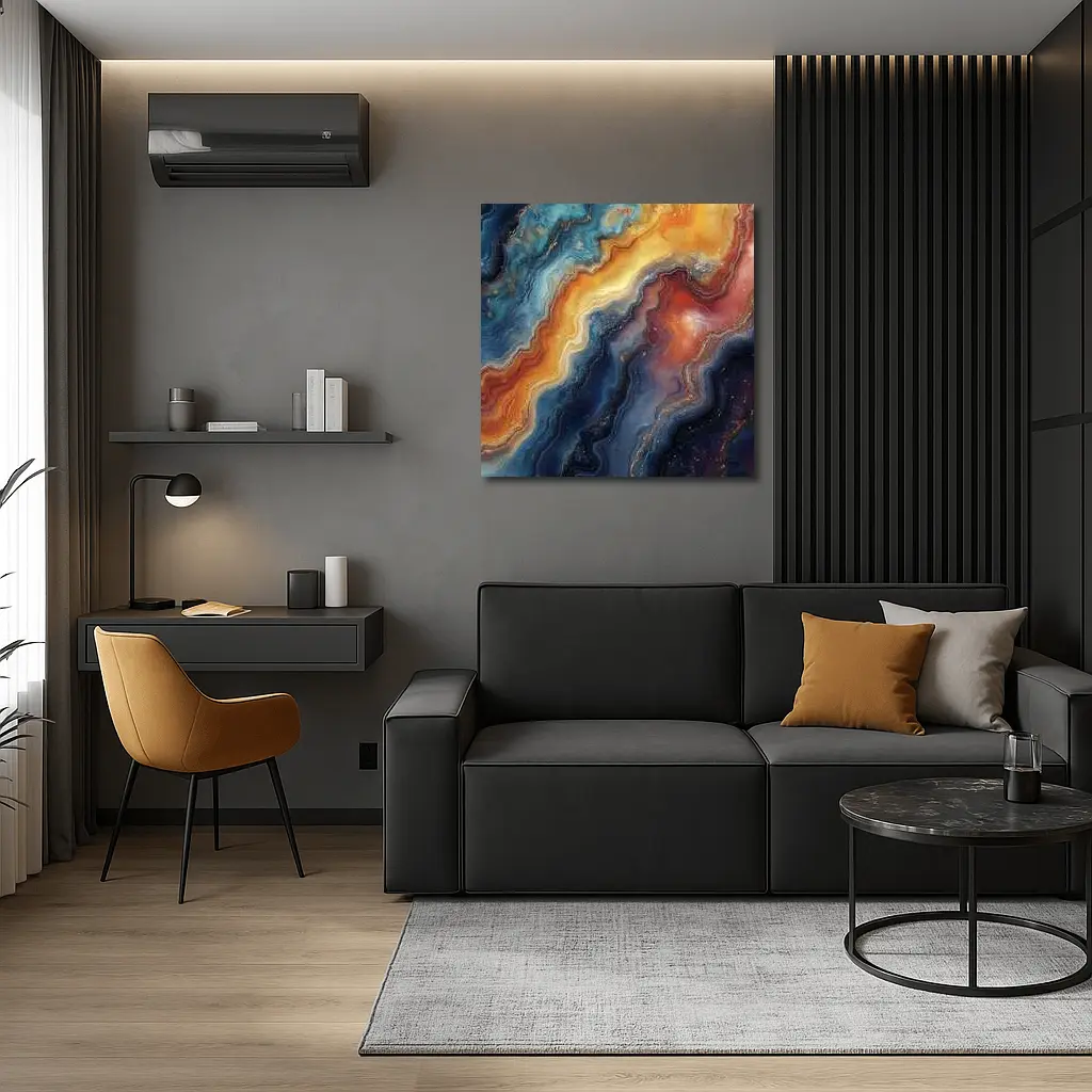 Abstract Marble Swirl Blue Orange Gold – Wall Art