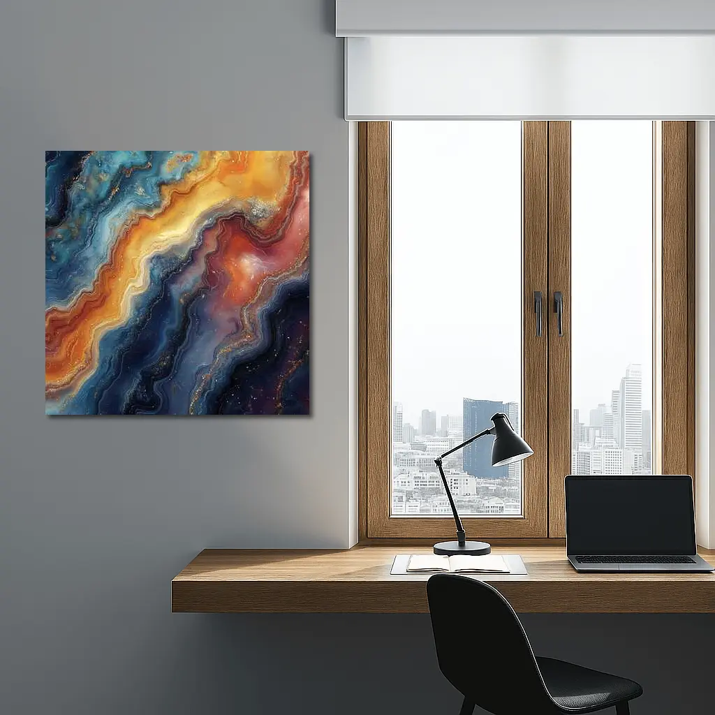 Abstract Marble Swirl Blue Orange Gold – Wall Art