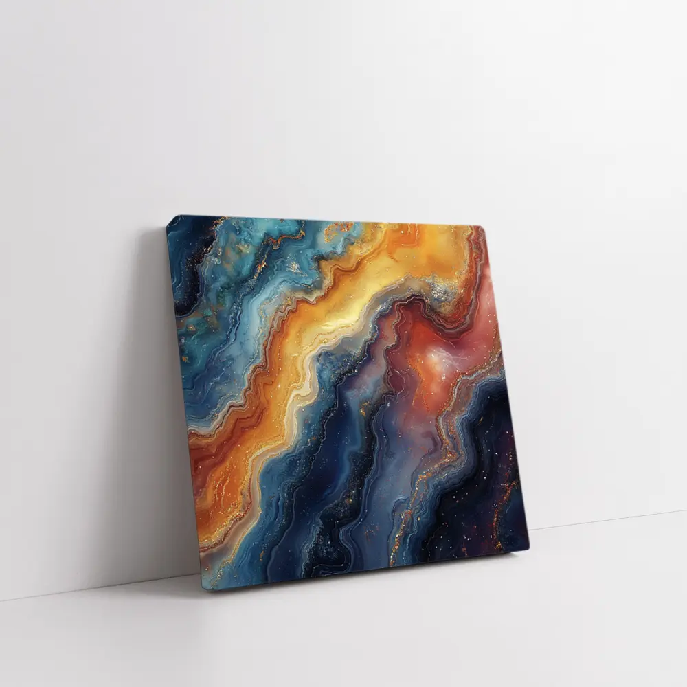 Abstract Marble Swirl Blue Orange Gold – Wall Art