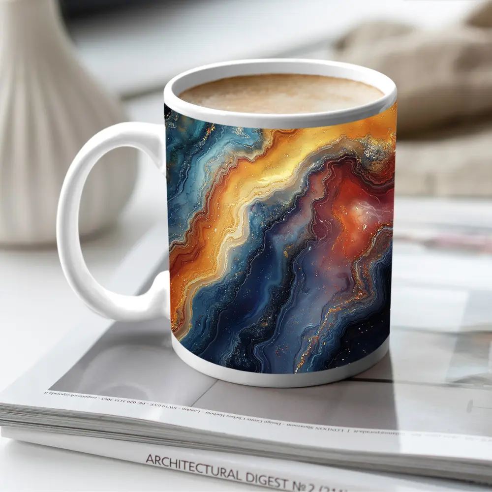 Abstract Marble Swirl Blue Orange Gold – Mugs