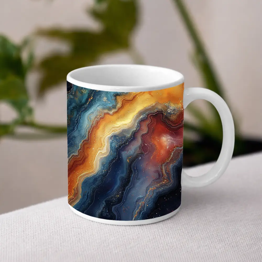 Abstract Marble Swirl Blue Orange Gold – Mugs