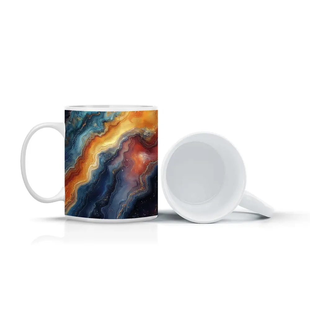 Abstract Marble Swirl Blue Orange Gold – Mugs