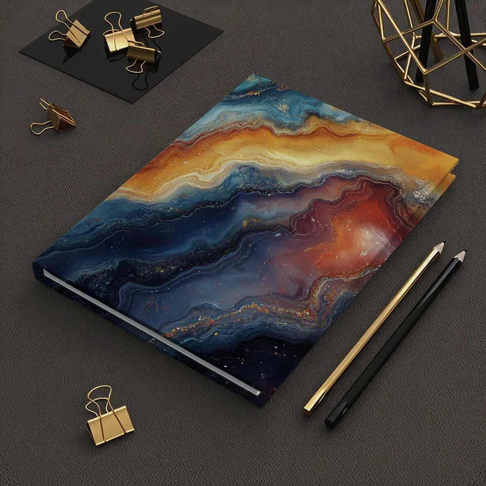 Abstract Marble Swirl Blue Orange Gold – Notebooks
