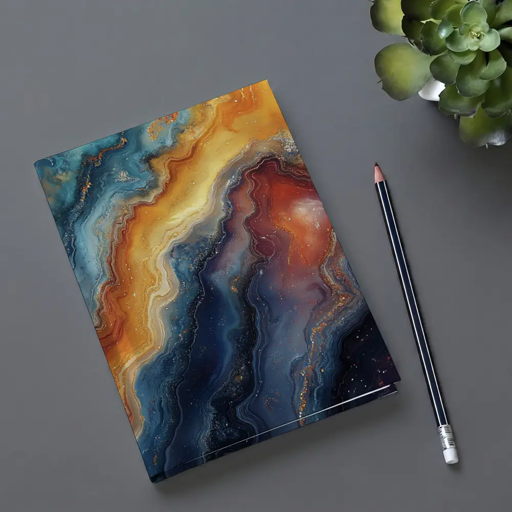 Abstract Marble Swirl Blue Orange Gold – Notebooks