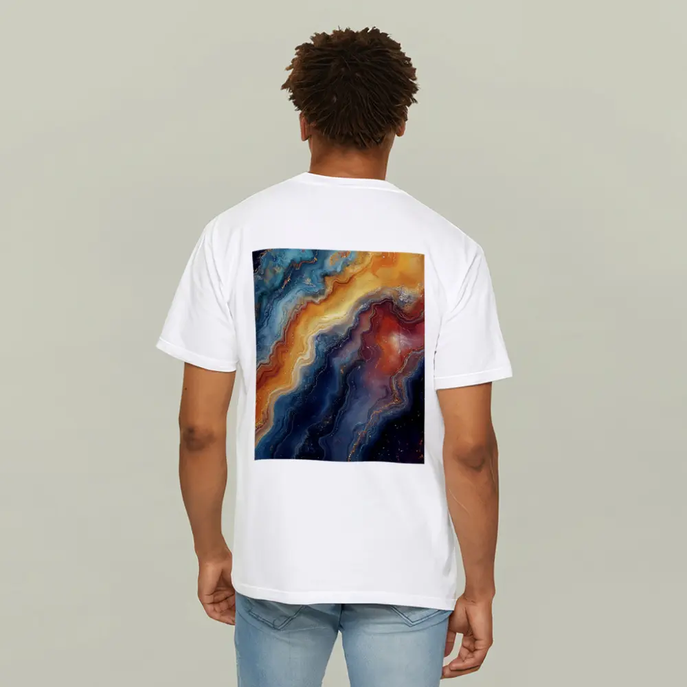 Abstract Marble Swirl Blue Orange Gold – T-Shirts
