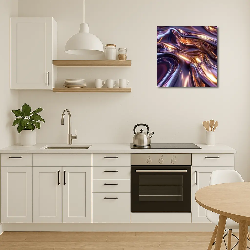 Liquid Metal Abstract Purple Gold Waves – Wall Art