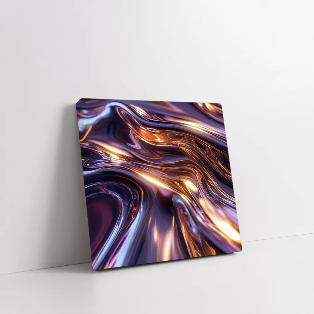 Liquid Metal Abstract Purple Gold Waves – Wall Art