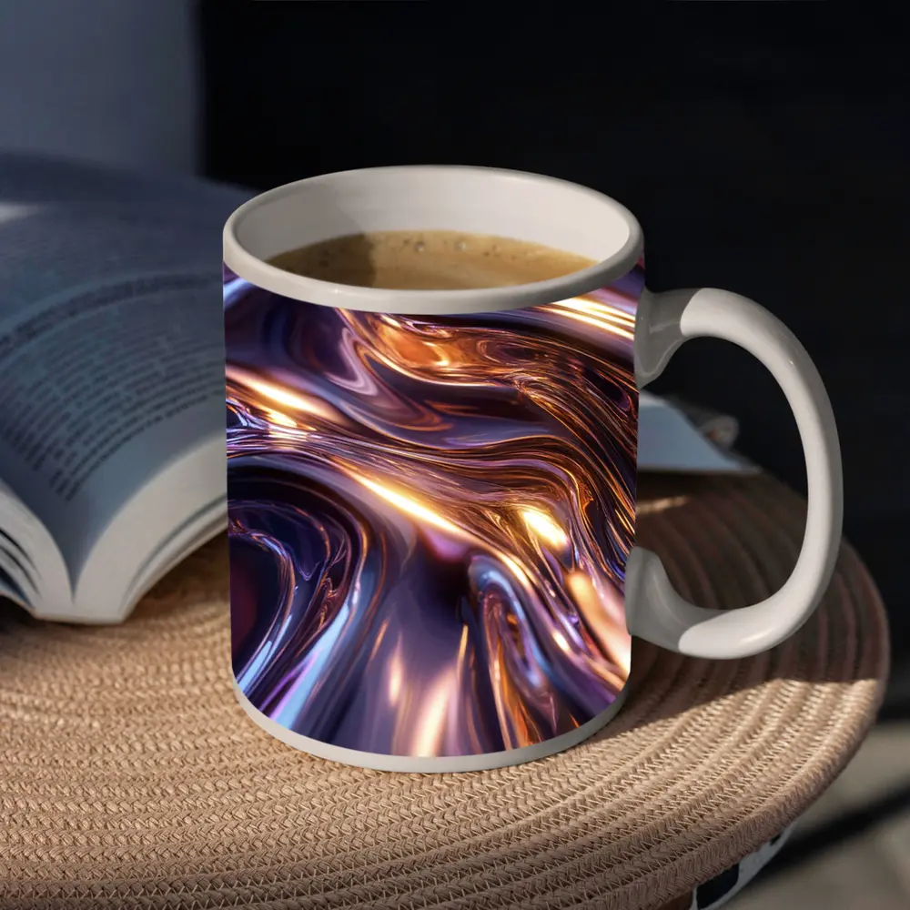 Liquid Metal Abstract Purple Gold Waves – Mugs