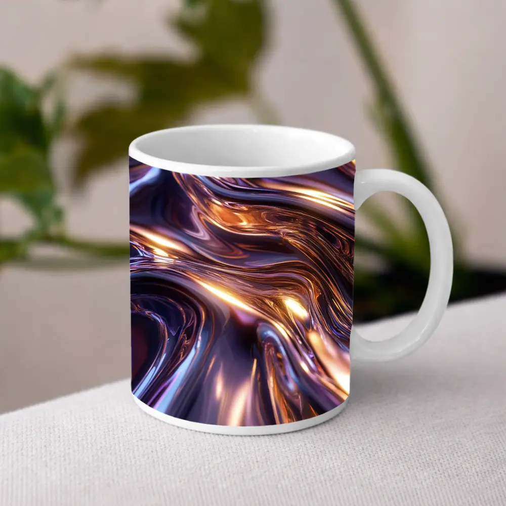 Liquid Metal Abstract Purple Gold Waves – Mugs