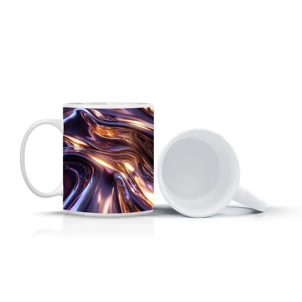 Liquid Metal Abstract Purple Gold Waves – Mugs