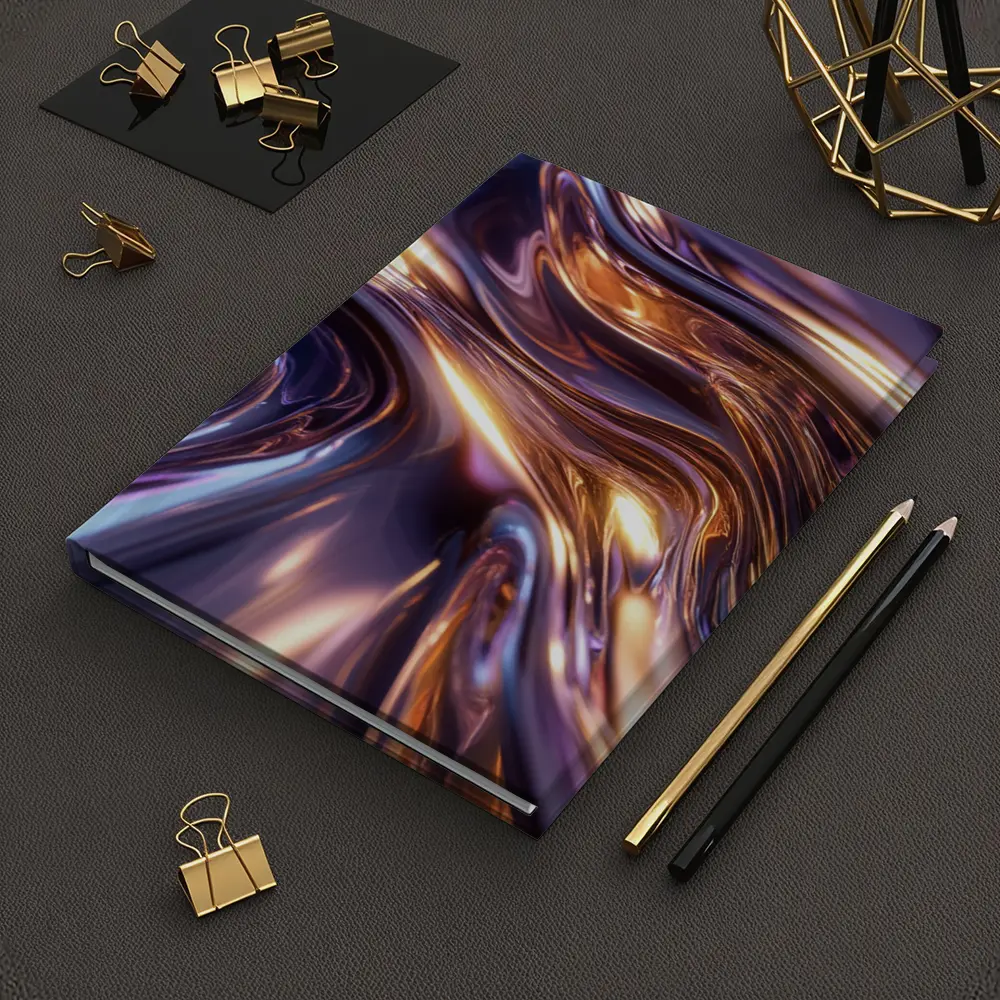 Liquid Metal Abstract Purple Gold Waves – Notebooks