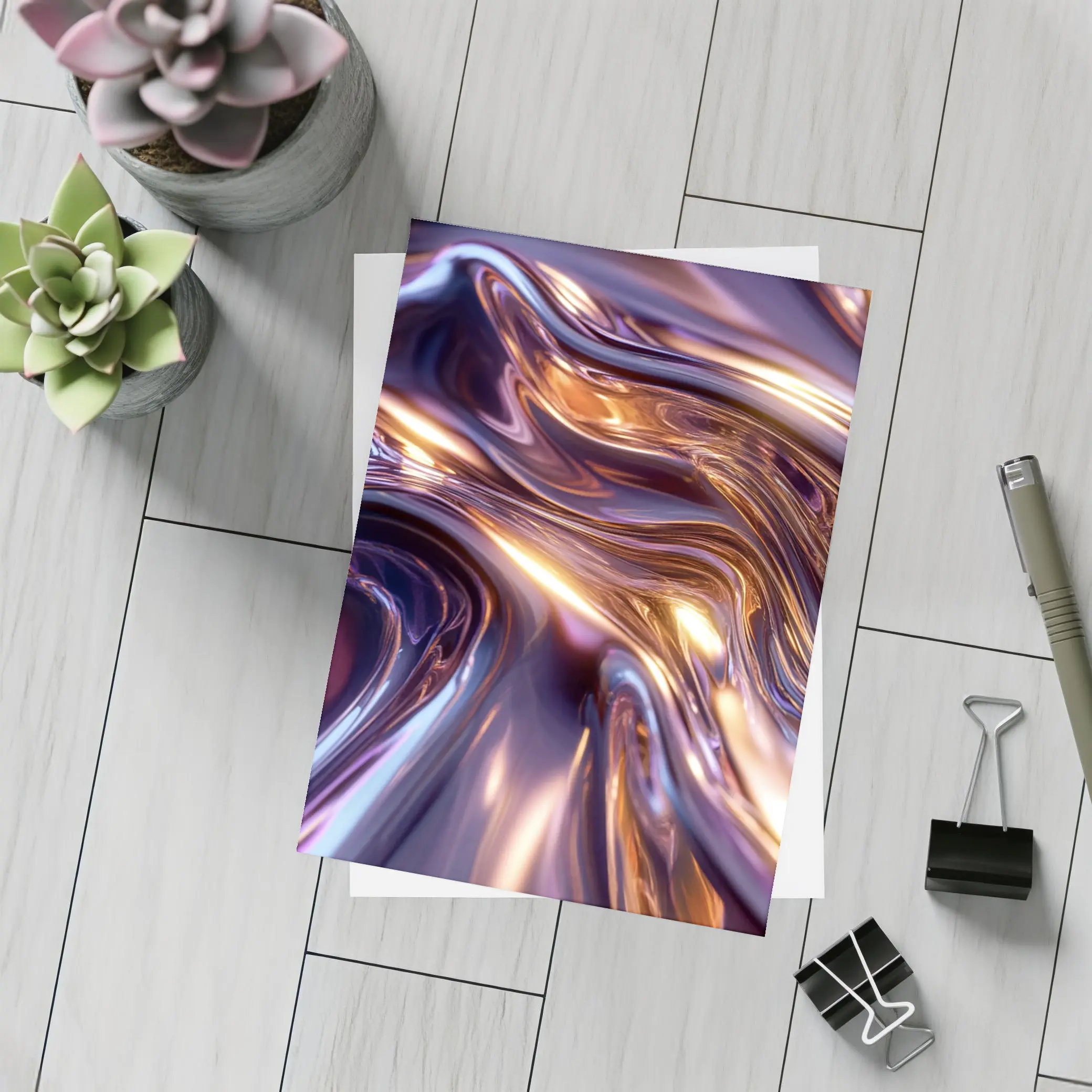 Liquid Metal Abstract Purple Gold Waves – Postcards