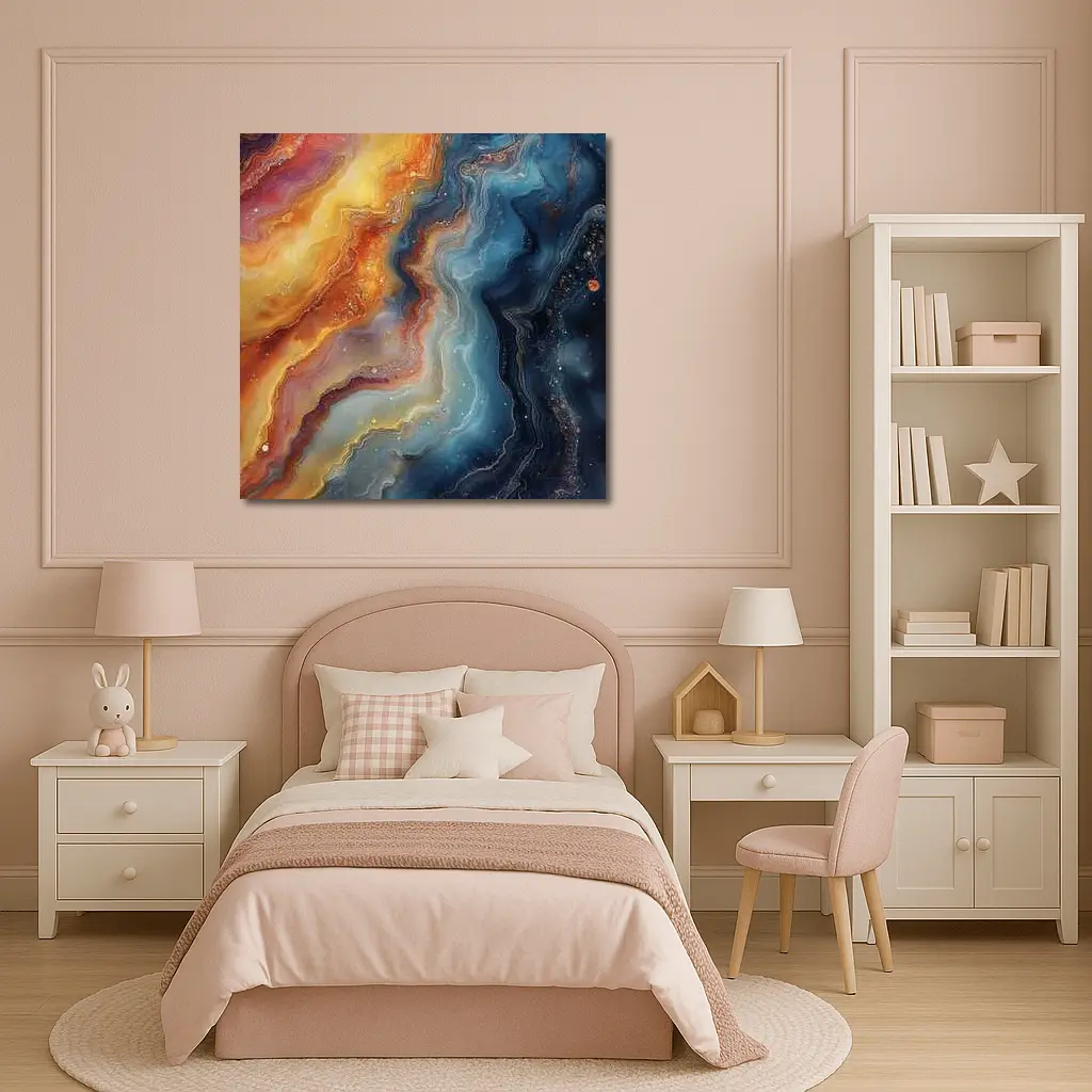 Abstract Fluid Art Galaxy Marble Blue Orange – Wall Art