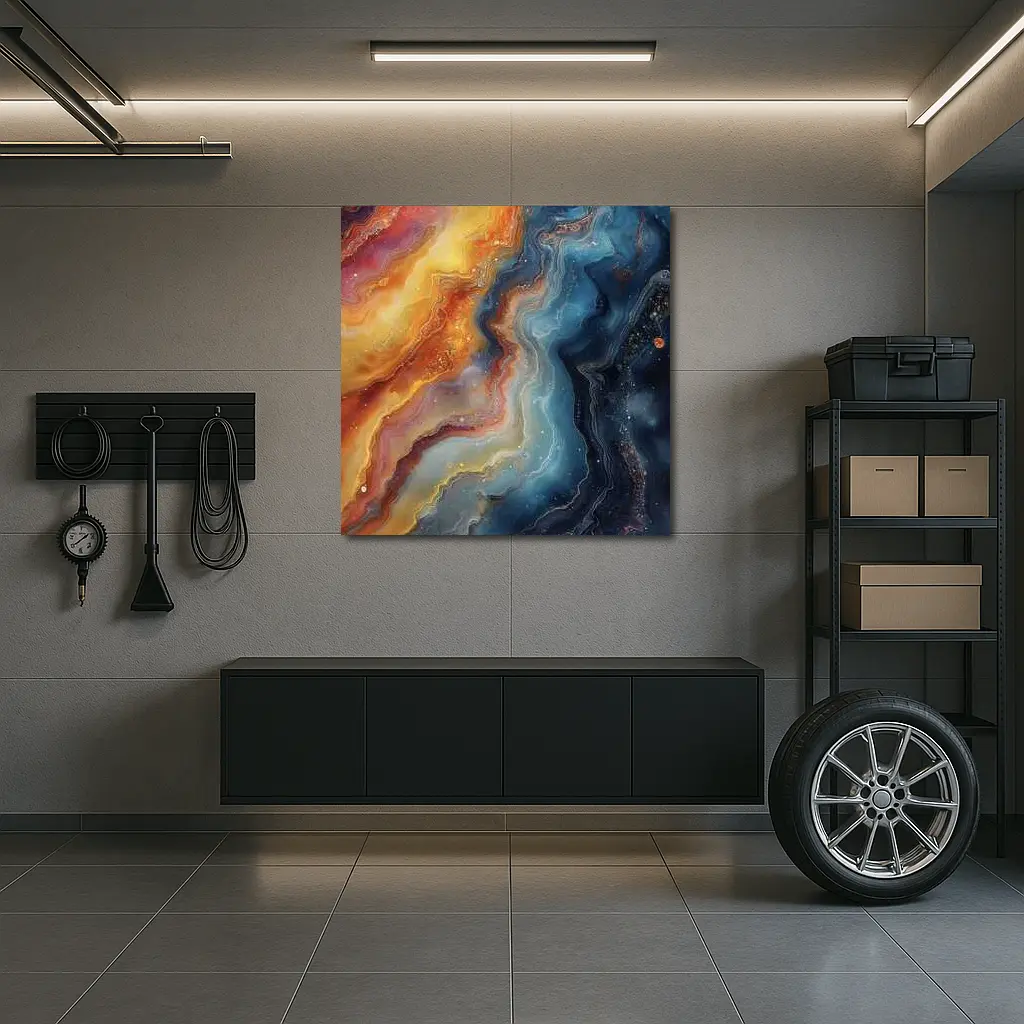 Abstract Fluid Art Galaxy Marble Blue Orange – Wall Art