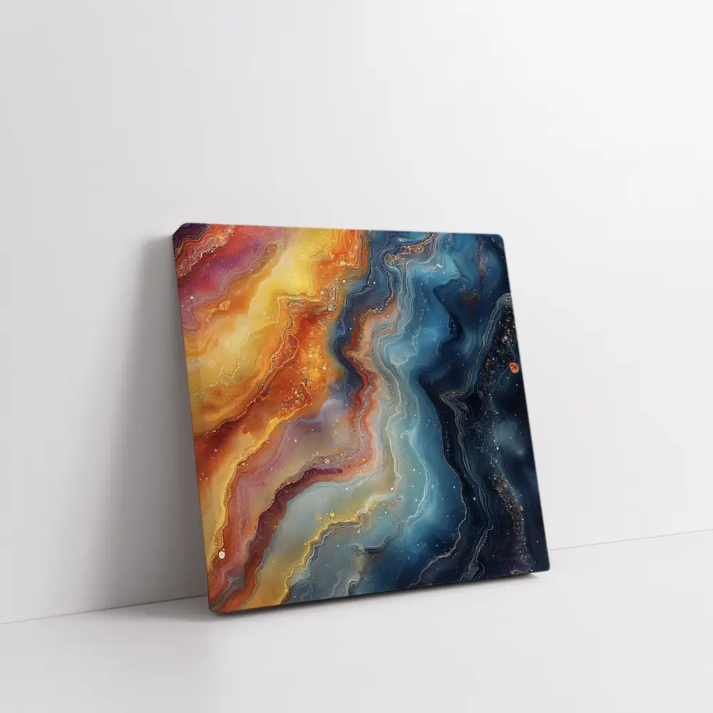 Abstract Fluid Art Galaxy Marble Blue Orange – Wall Art