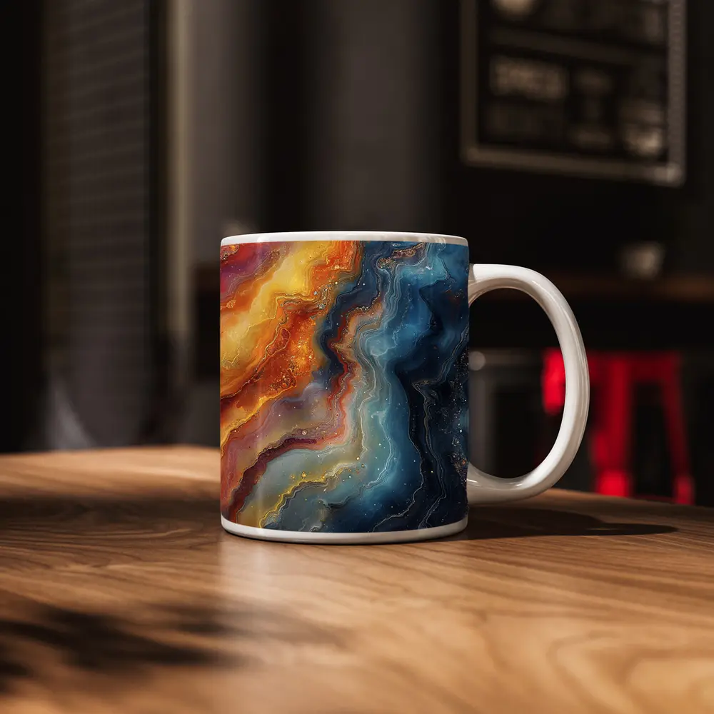Abstract Fluid Art Galaxy Marble Blue Orange – Mugs