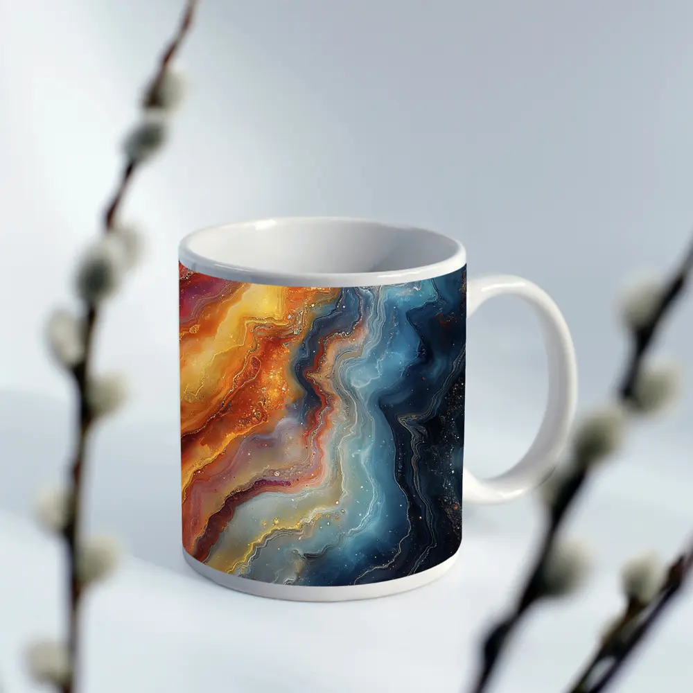Abstract Fluid Art Galaxy Marble Blue Orange – Mugs