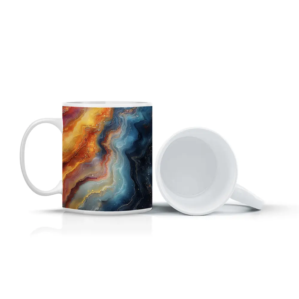 Abstract Fluid Art Galaxy Marble Blue Orange – Mugs