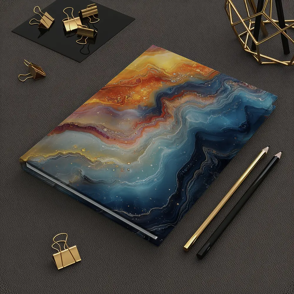 Abstract Fluid Art Galaxy Marble Blue Orange – Notebooks