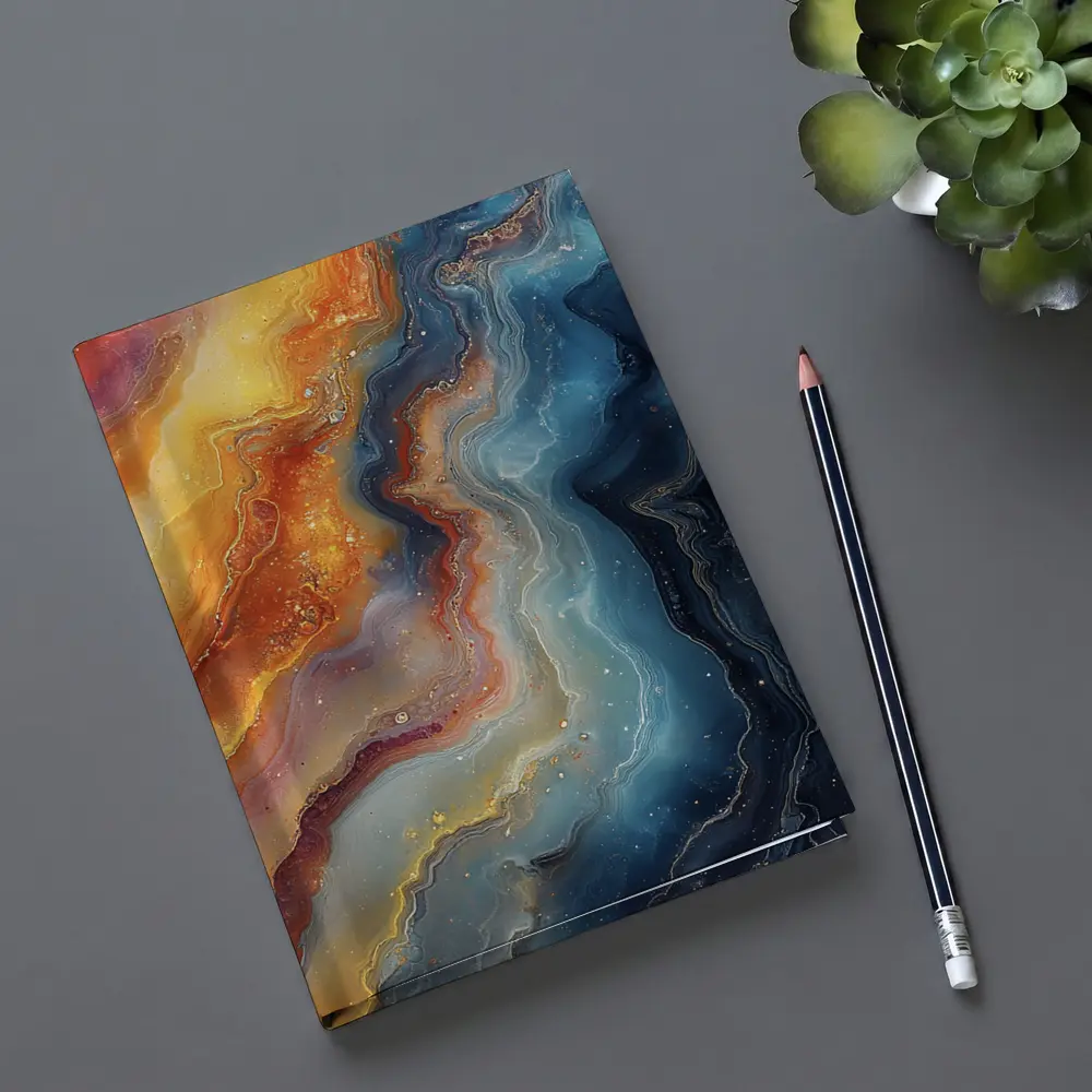 Abstract Fluid Art Galaxy Marble Blue Orange – Notebooks
