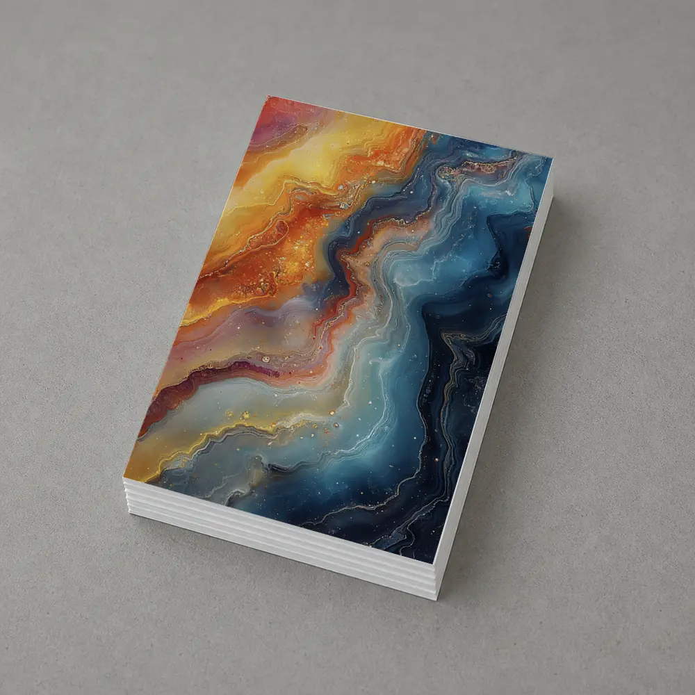Abstract Fluid Art Galaxy Marble Blue Orange – Postcards