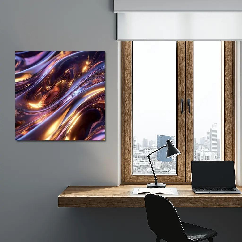 Liquid Metal Purple Gold Abstract Waves – Wall Art