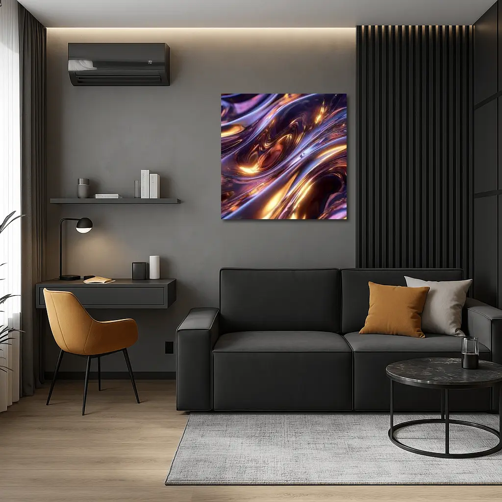 Liquid Metal Purple Gold Abstract Waves – Wall Art