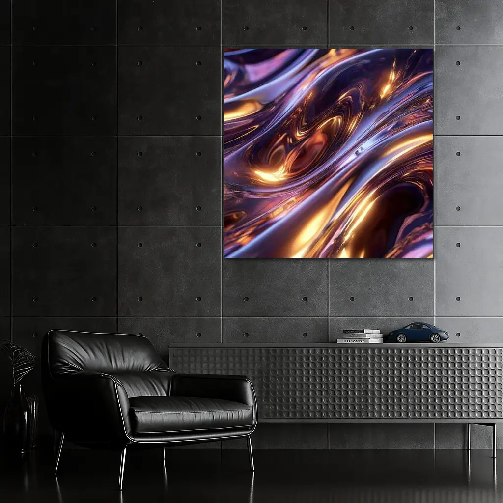 Liquid Metal Purple Gold Abstract Waves – Wall Art