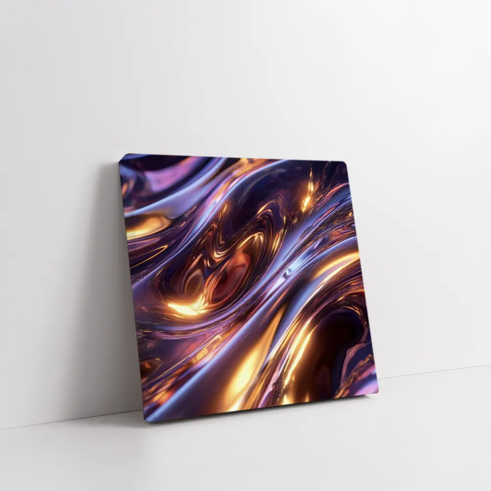 Liquid Metal Purple Gold Abstract Waves – Wall Art