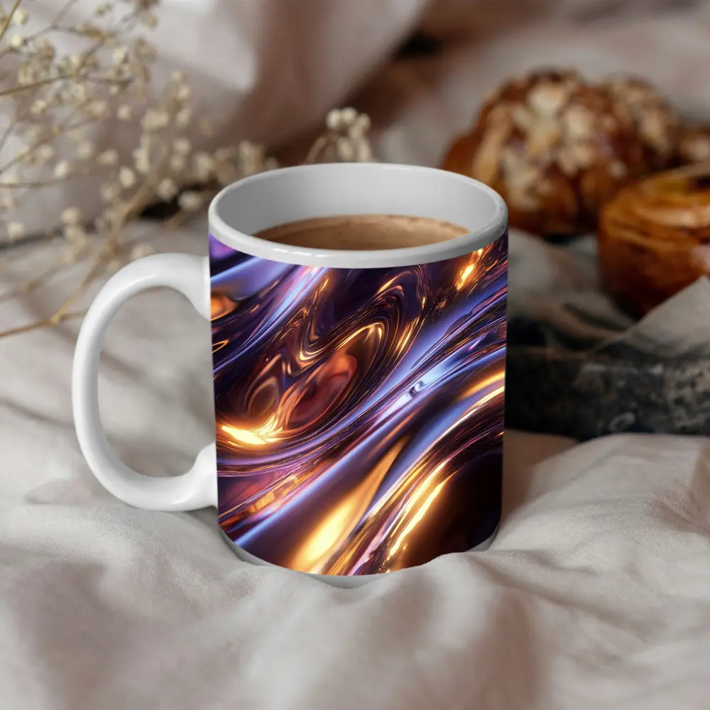 Liquid Metal Purple Gold Abstract Waves – Mugs
