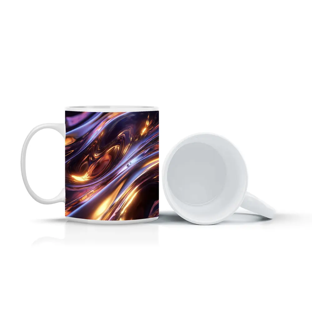 Liquid Metal Purple Gold Abstract Waves – Mugs