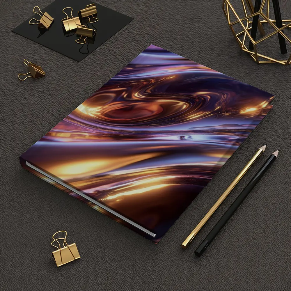 Liquid Metal Purple Gold Abstract Waves – Notebooks