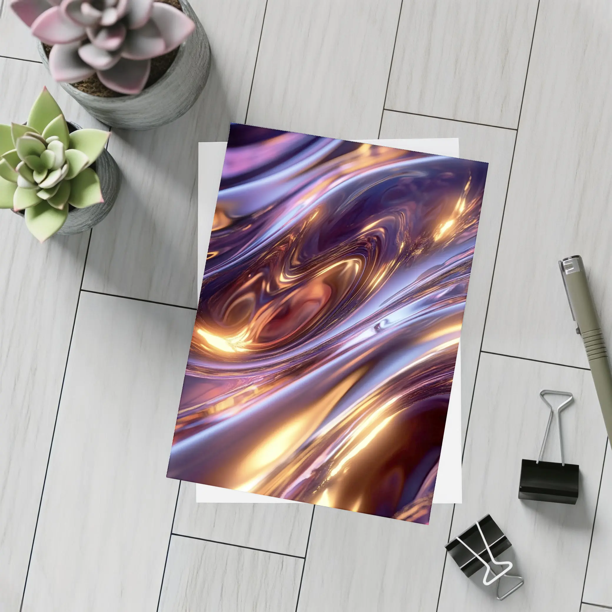 Liquid Metal Purple Gold Abstract Waves – Postcards