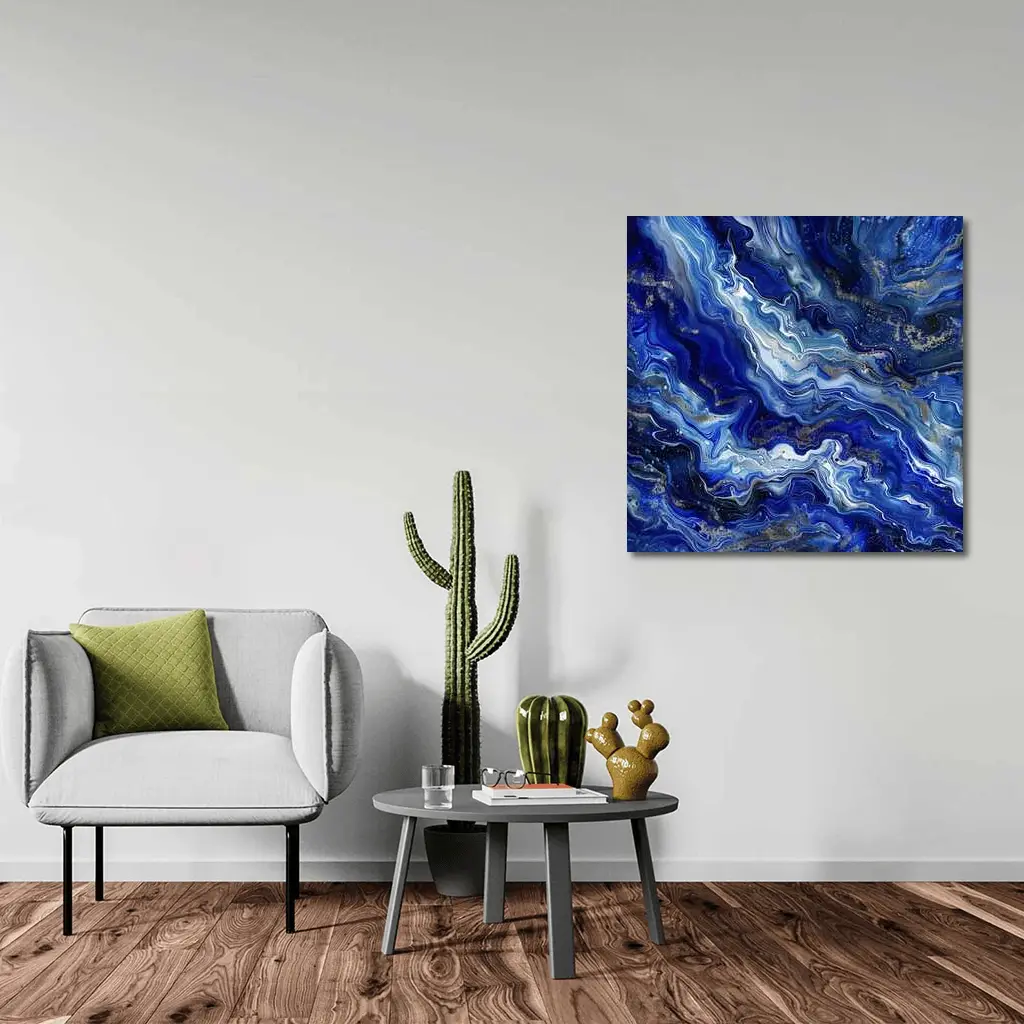 Blue Marble Abstract Flow Gold Accents – Wall Art