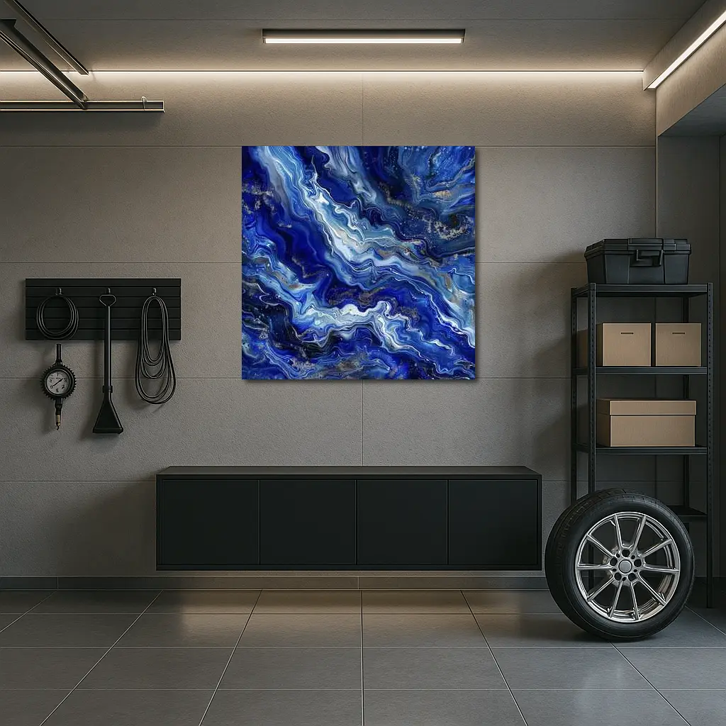 Blue Marble Abstract Flow Gold Accents – Wall Art