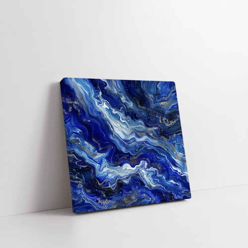 Blue Marble Abstract Flow Gold Accents – Wall Art