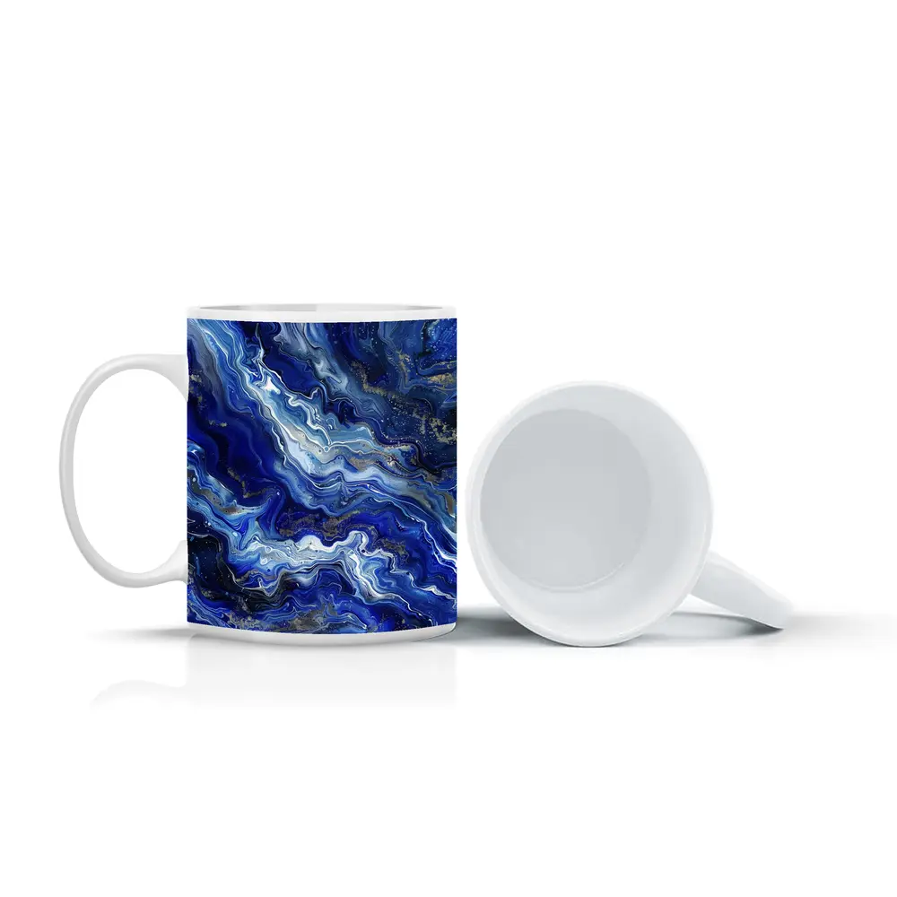 Blue Marble Abstract Flow Gold Accents – Mugs